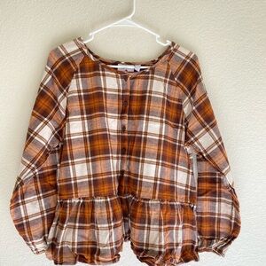 Place Plaid Button-Up Shirt in Brown and Orange